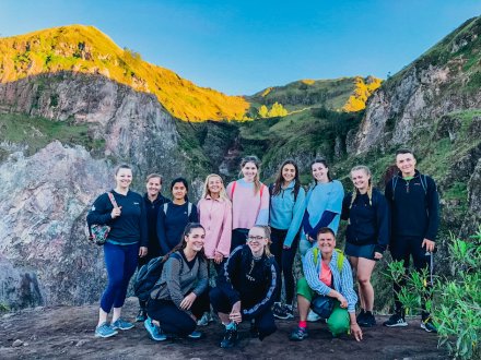 A group shot while hiking Mount Batur in Bali, Indonesia 